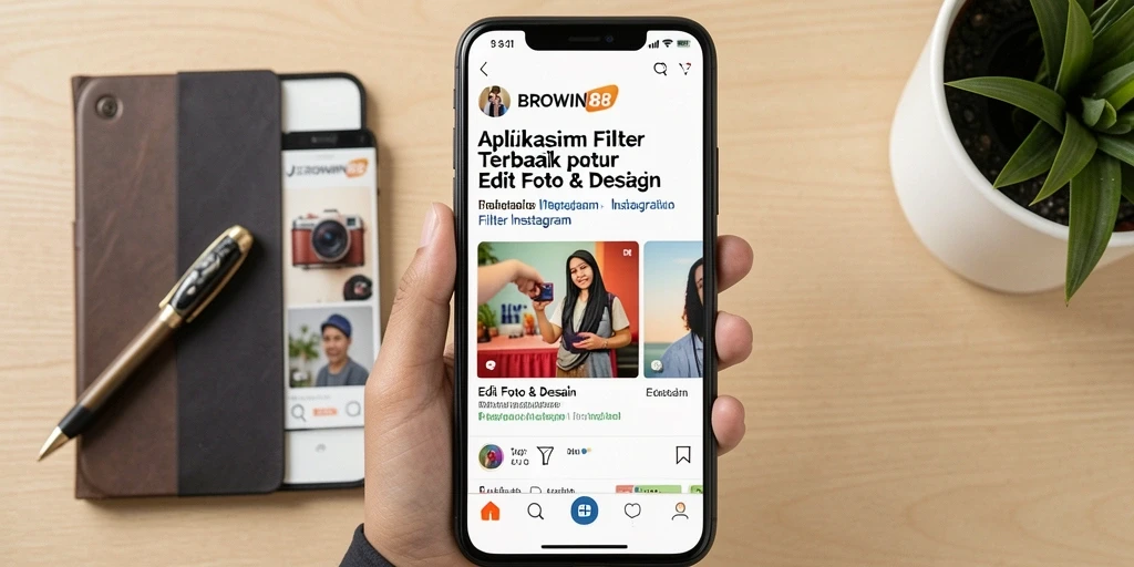 Tampilan antarmuka utama BROWIN88 dengan berbagai pilihan filter Instagram.