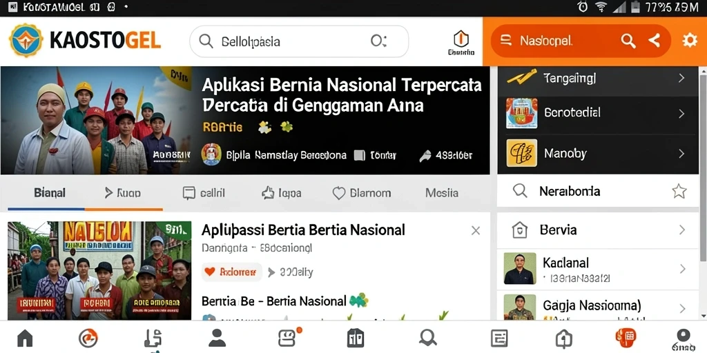 Tampilan antarmuka aplikasi KAOSTOGEL untuk berita nasional.