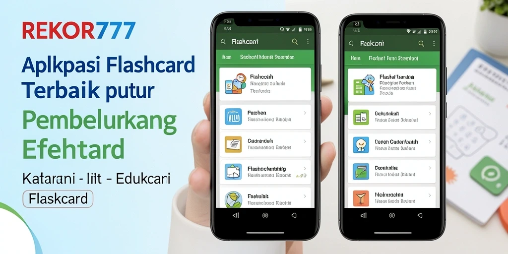 Tampilan antarmuka aplikasi REKOR777 dengan fitur Flashcard yang interaktif.